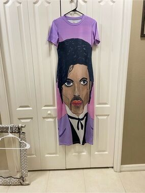 Wearable, art Graphic Portrait maxi Dress — Lavender and Black.